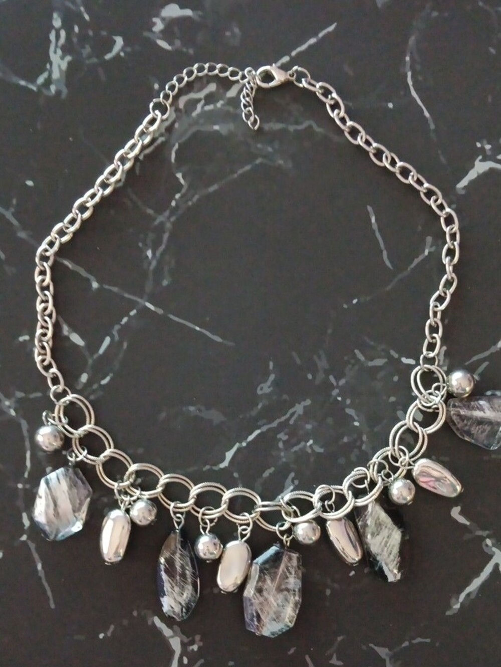 Silver-Tone Stone Charm Necklace New!